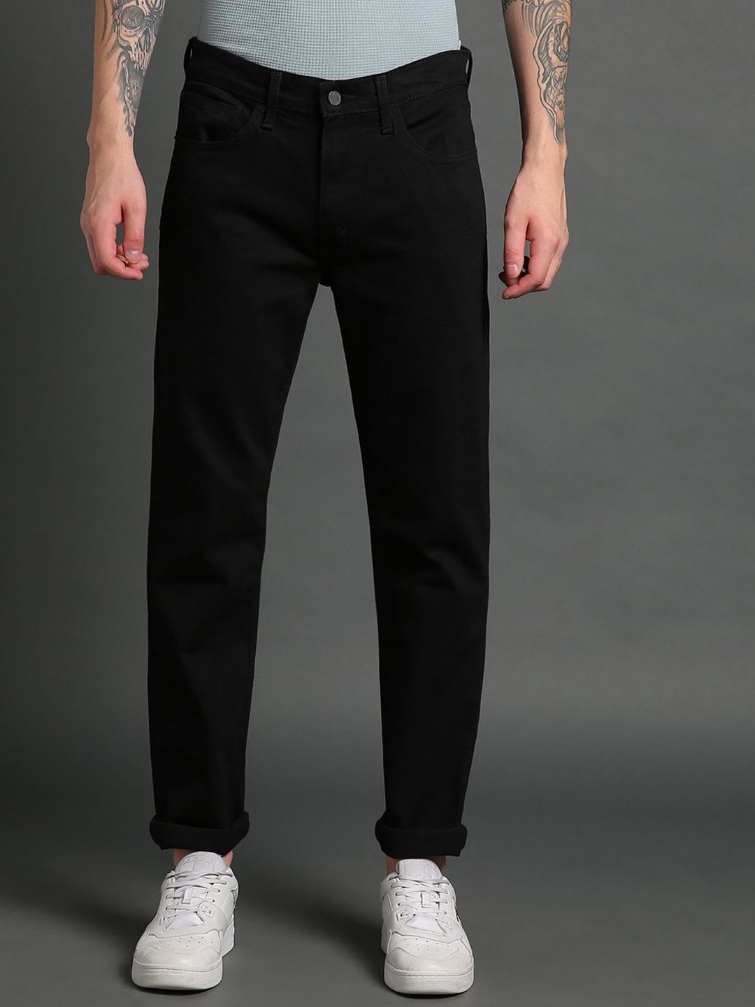 

INDIROCKS Men Jean Slim Fit Mid Rise Clean Look Stretchable Jeans, Black