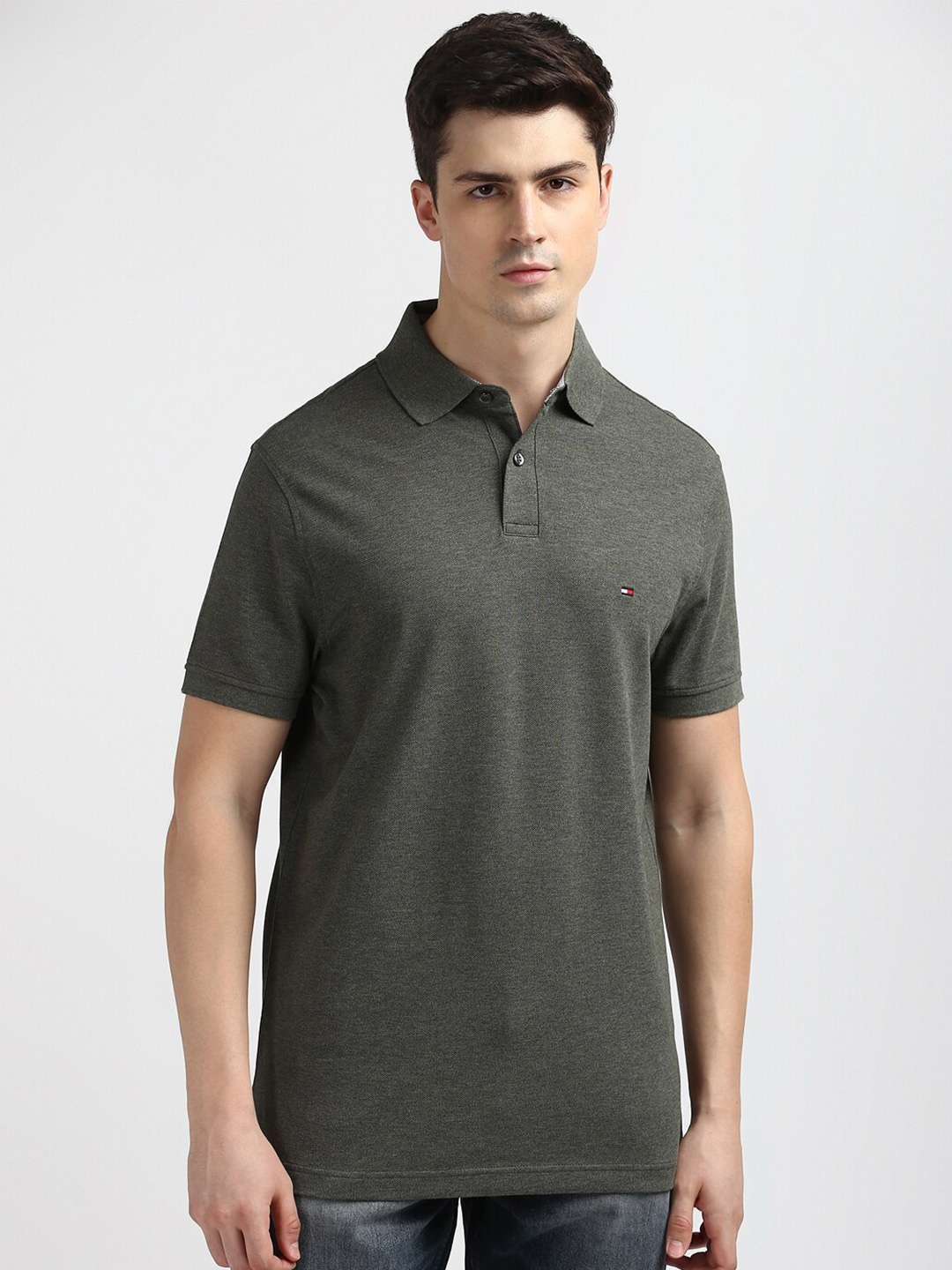 

Tommy Hilfiger Men Solid Polo Collar Pockets T-shirt, Olive