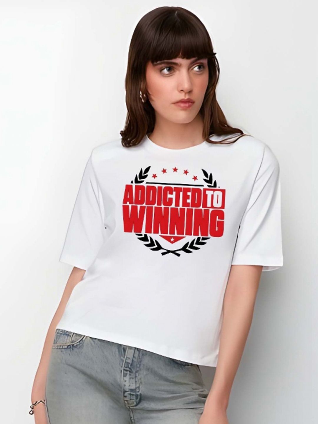 

SZN Women Typography Printed Round Neck Cotton Relaxed Fit T-shirt, White