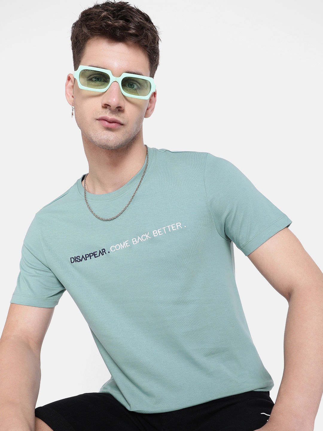 

Roadster Men Sea Green Embroidered Round Neck Pure Cotton T-shirt