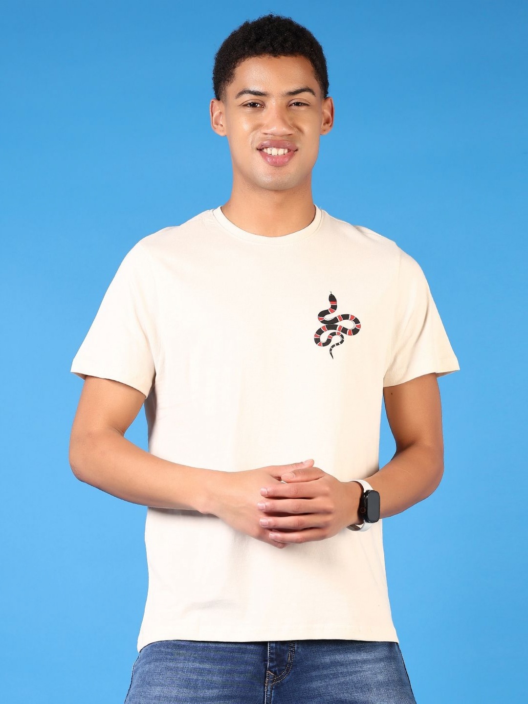 

V-Mart Men Graphic Printed Round Neck Cotton T-shirt, White