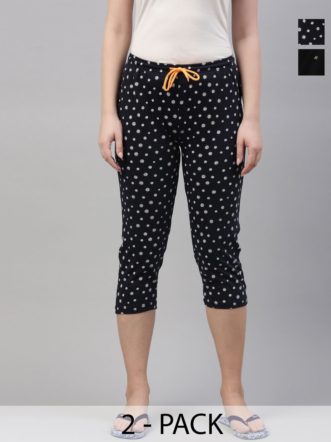 

Kryptic Women Pack of 2 Printed Capris, Black