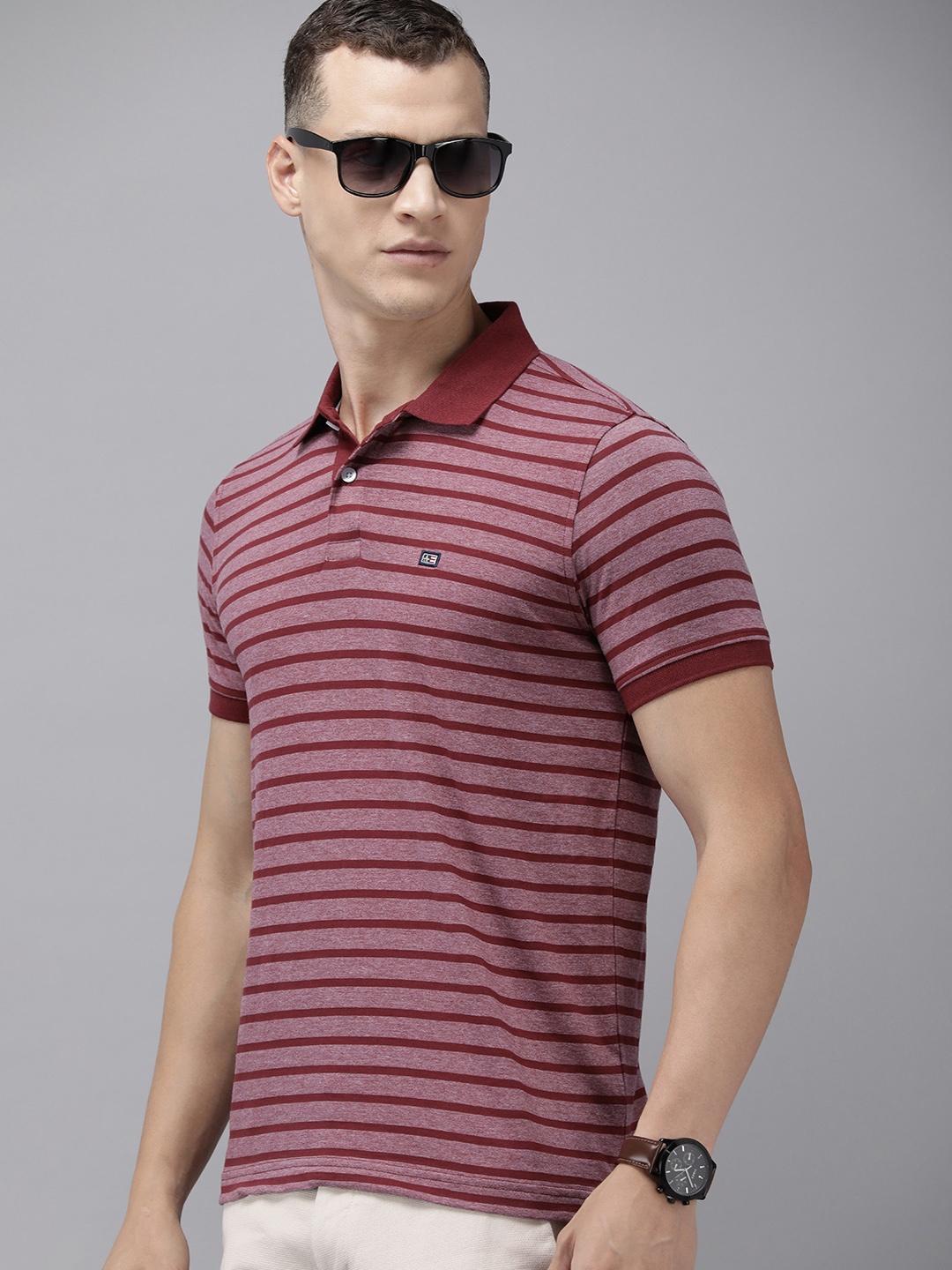 

Arrow Striped Polo Collar T-shirt, Maroon