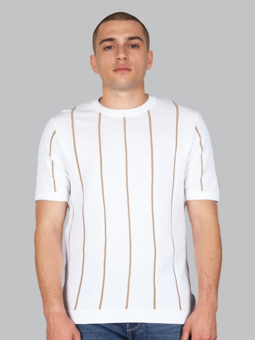 

Lee Men Striped Crew Neck Regular Fit T-shirt, Beige