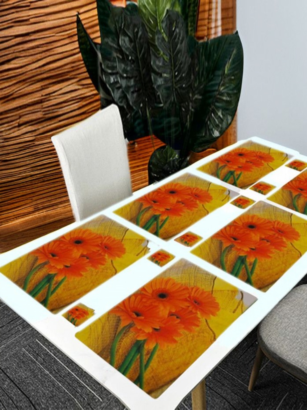 

REVEXO 6Pc Yellow & Orange-coloured Printed Rectangle Costers & Table Placemats