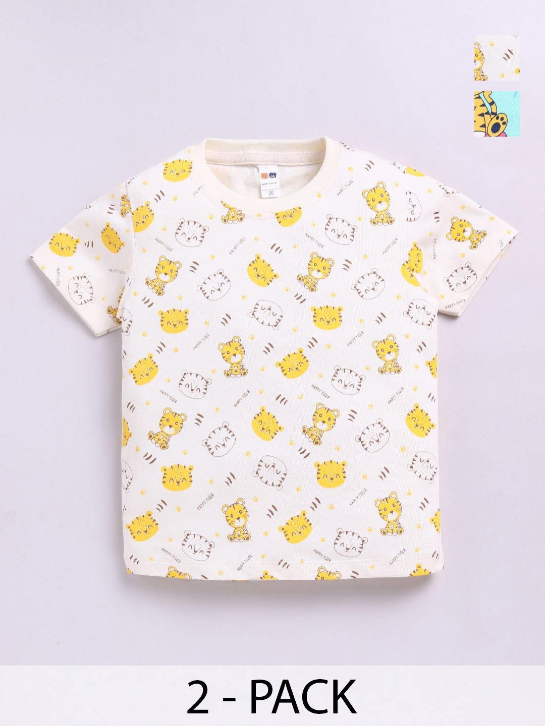 

LITTLE NINJA Boys Pack Of 2 Graphic Printed Round Neck Cotton T-shirts, White