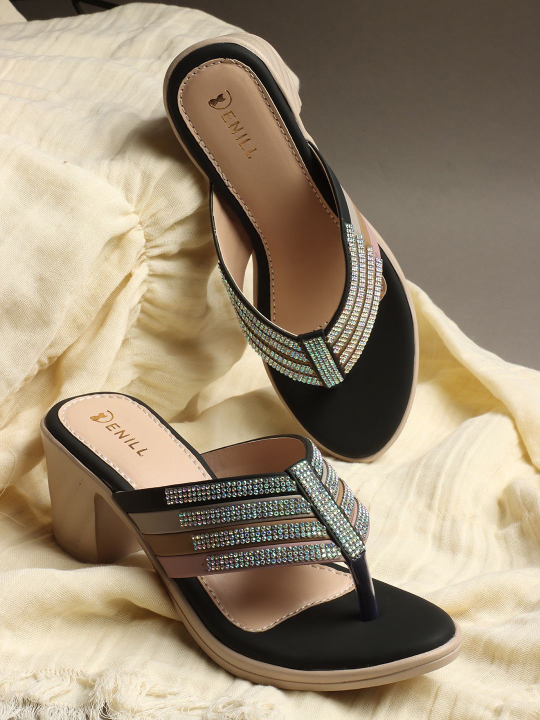 

Denill Block Heel Open Toe Sandals, Black