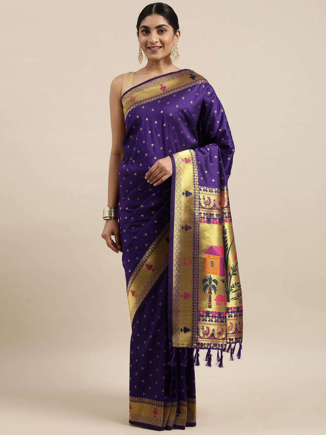 

DIVASTRI Woven Design Zari Silk Blend Paithani Saree, Purple