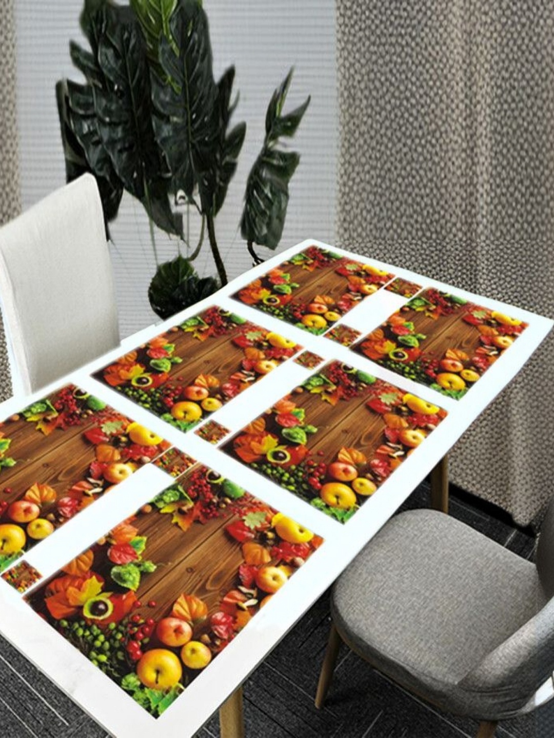

REVEXO White & Brown 12 Pieces Printed Rectangle Table Placemats With Costers