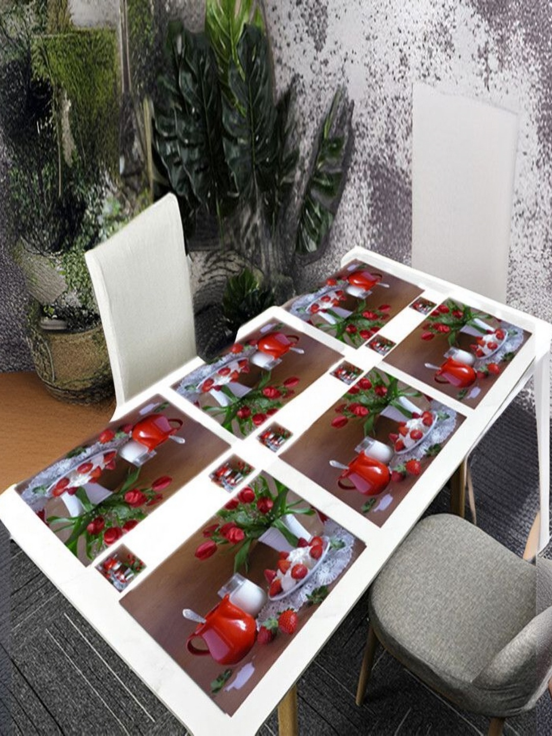 

REVEXO Brown & Red 12 Pieces Printed Rectangular Shaped Coasters & Table Placemats