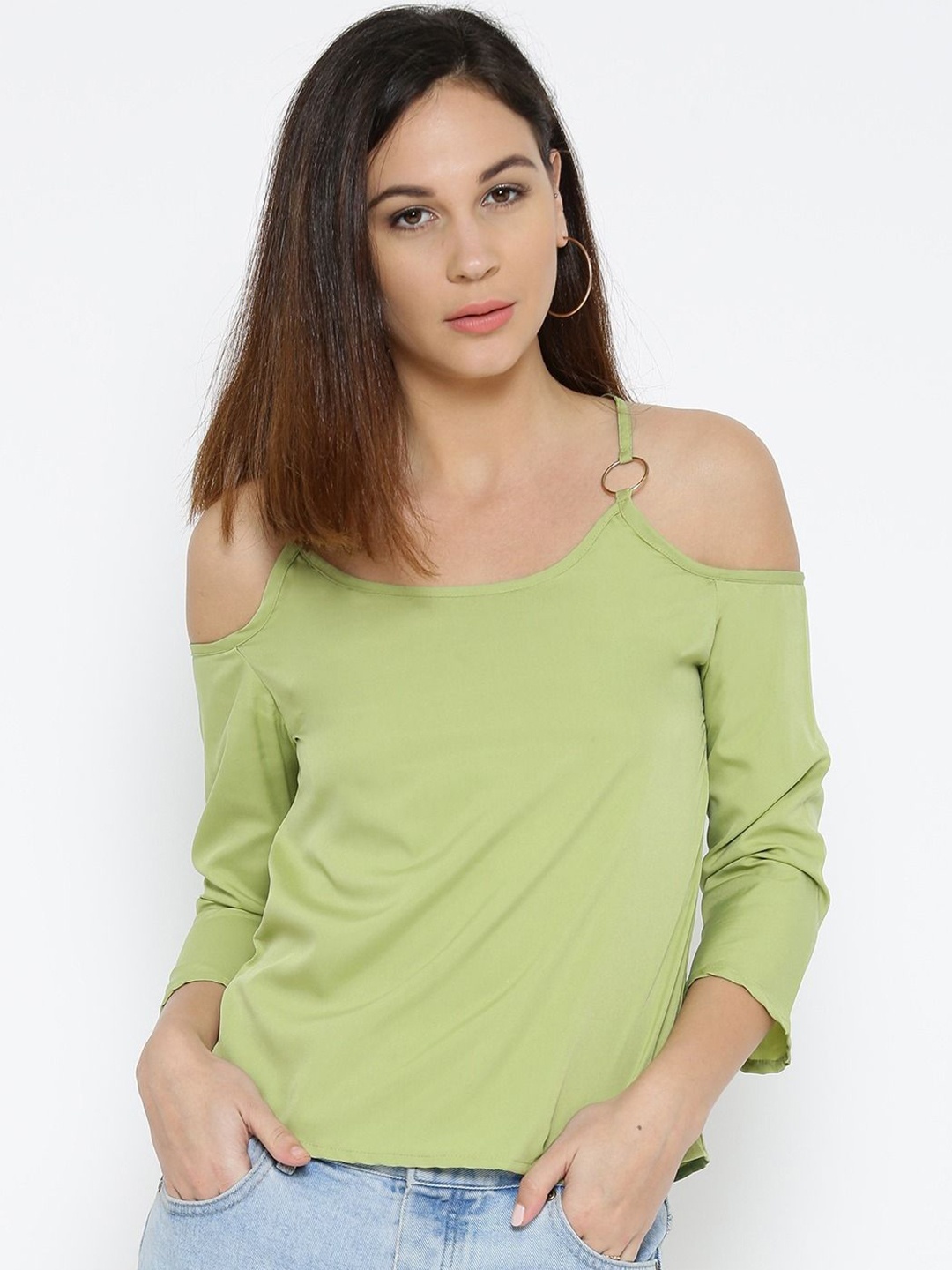 

Moda Rapido Women Cold-Shoulder Styled Back Top, Green