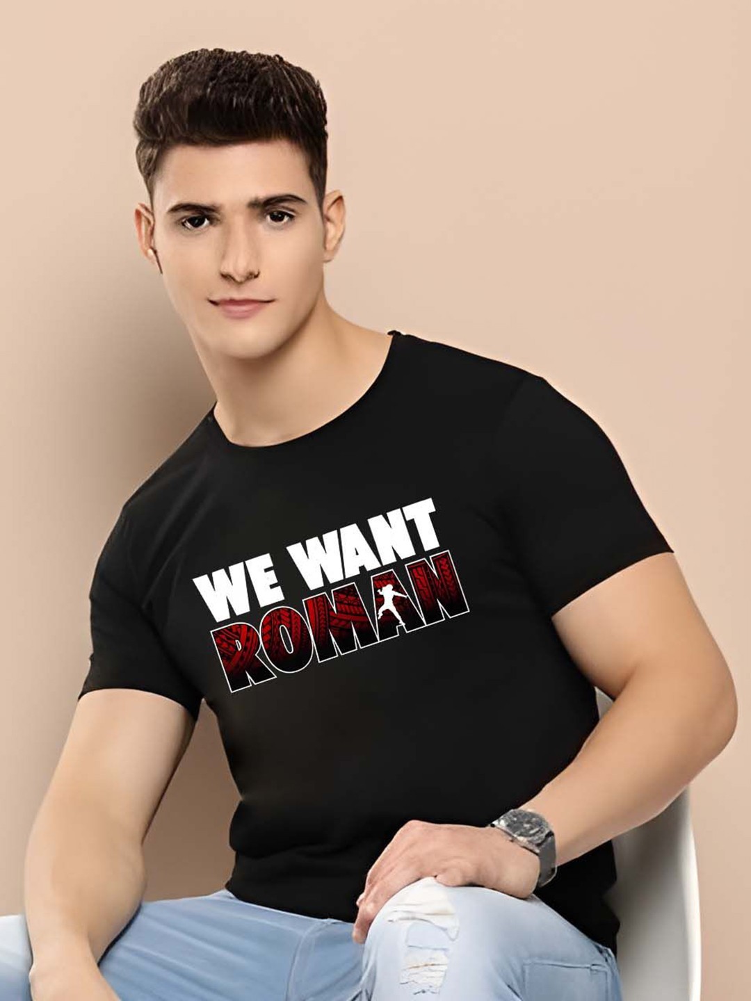 

SZN Men Typography Printed Round Neck Regular Fit Cotton T-shirt, Black