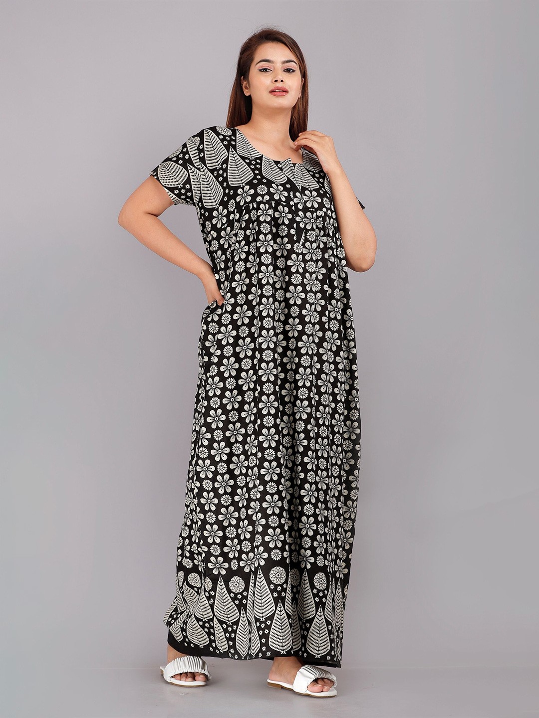 

PR PINK ROYAL Printed Maxi Nightdress, Black