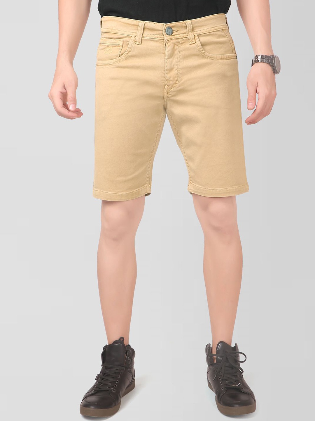 

TCI Men Mid-Rise Regular Fit Denim Shorts, Beige