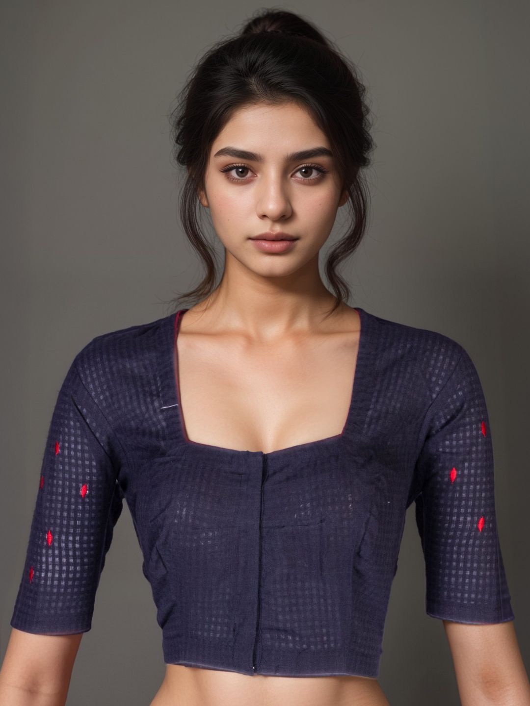 

Avishya Slub Cotton Thread Work Saree Blouse, Navy blue