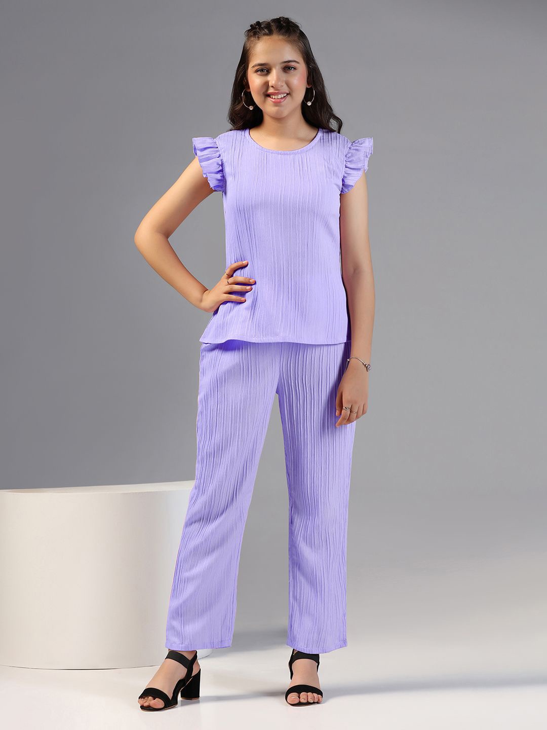 

YK Girls Round Neck Top With Trousers, Lavender