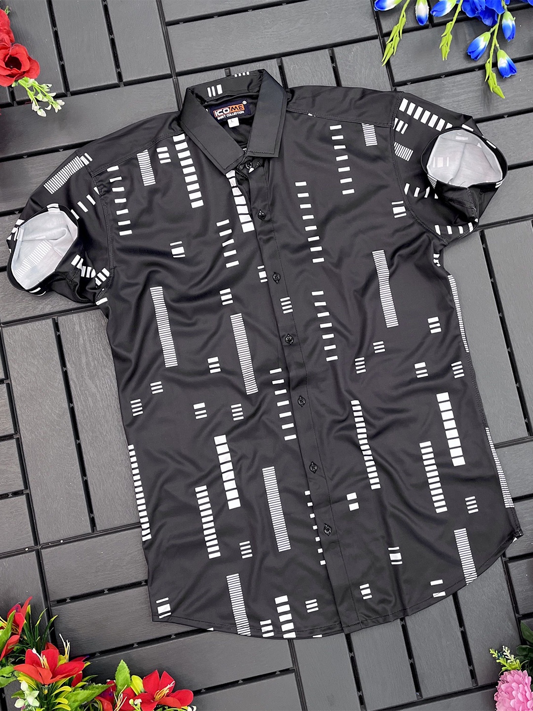 

iCome Men Micro Checks Opaque Printed Casual Shirt, Black