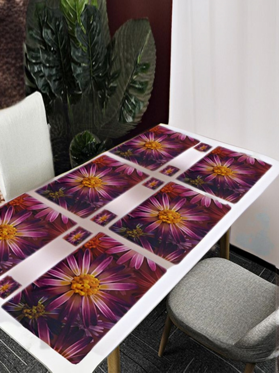 

REVEXO Purple 12 Pieces Floral Printed Rectangular Shaped Coasters & Table Placemats
