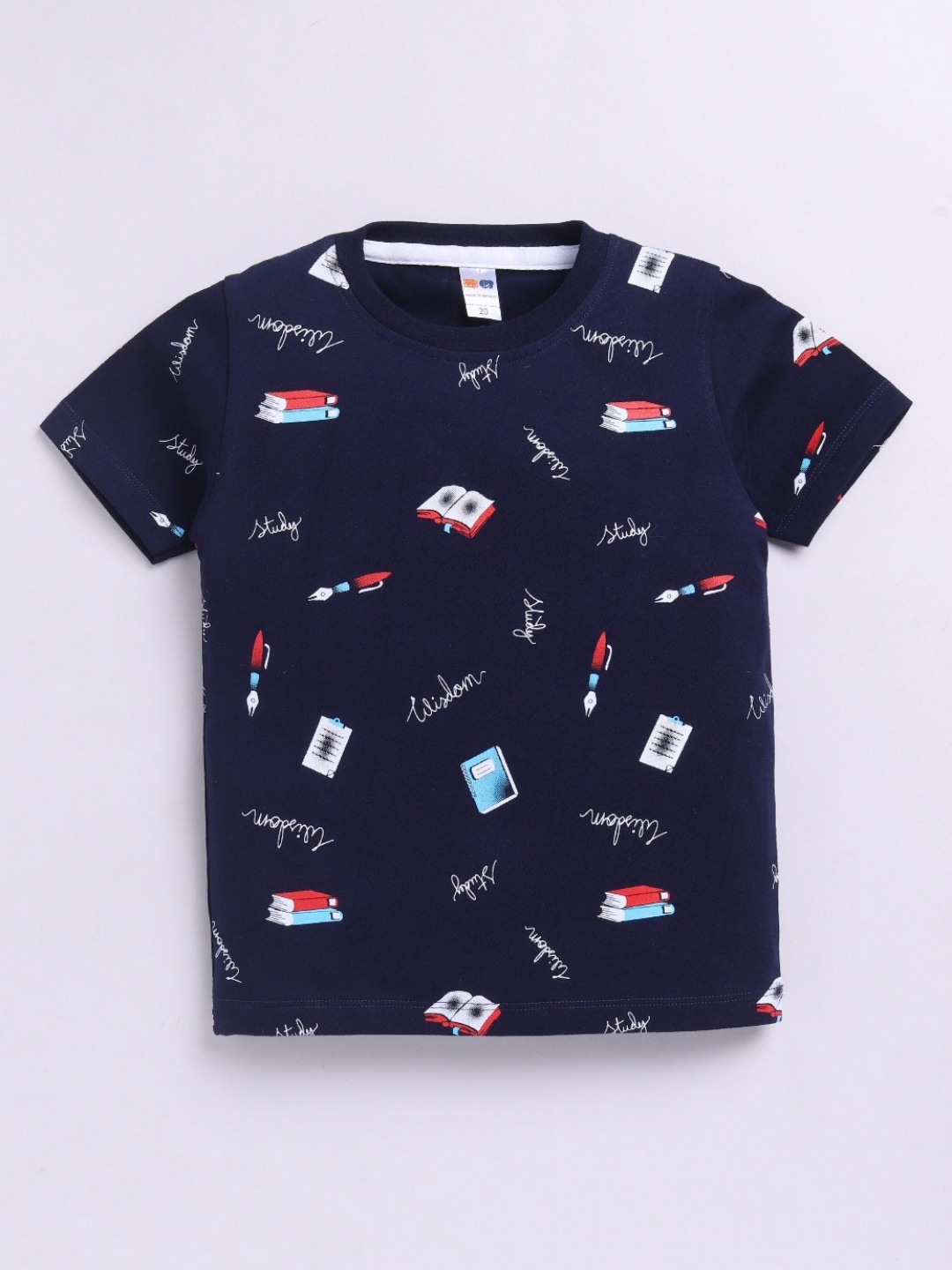 

LITTLE NINJA Boys Conversational Printed Round Neck Cotton T-shirt, Navy blue
