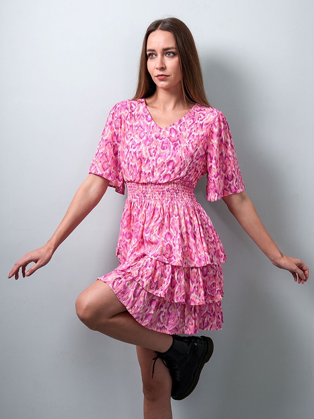 

ONLY Women Abstract Printed Fit & Flare Dress, Pink