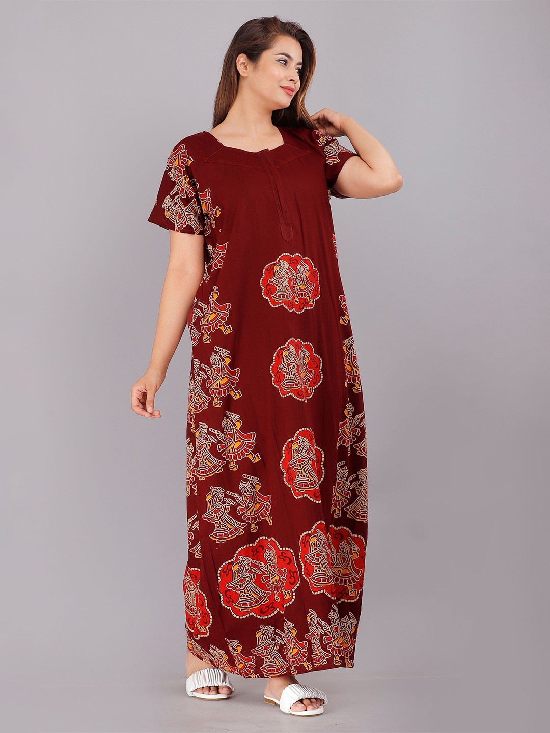 

PR PINK ROYAL Printed Maxi Nightdress, Maroon