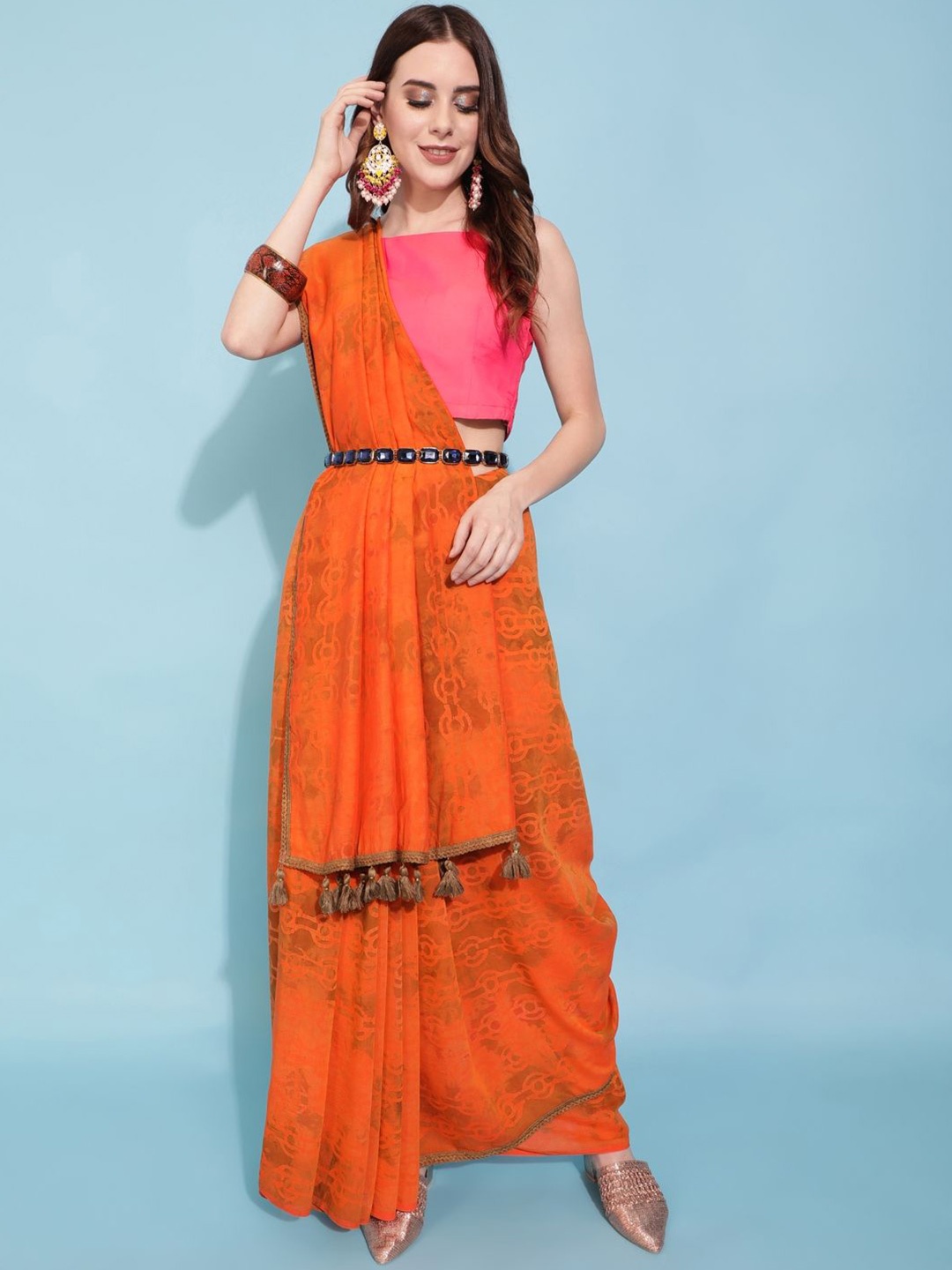 

Suha Printed Saree With Blouse Piece, Orange