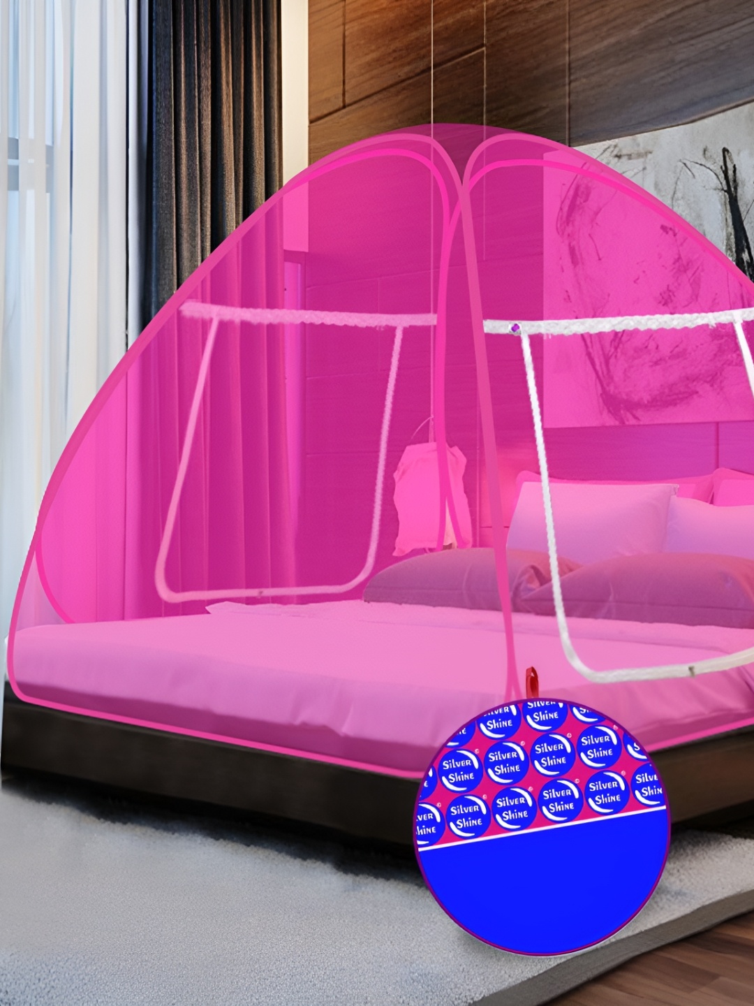 

Silver Shine Pink & White King Size Foldable Tent Mosquito Net