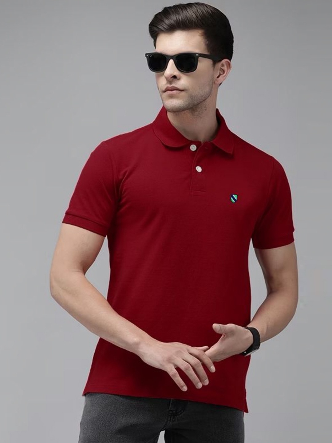 

MERRIMENT Men Polo Collar T-shirt, Maroon