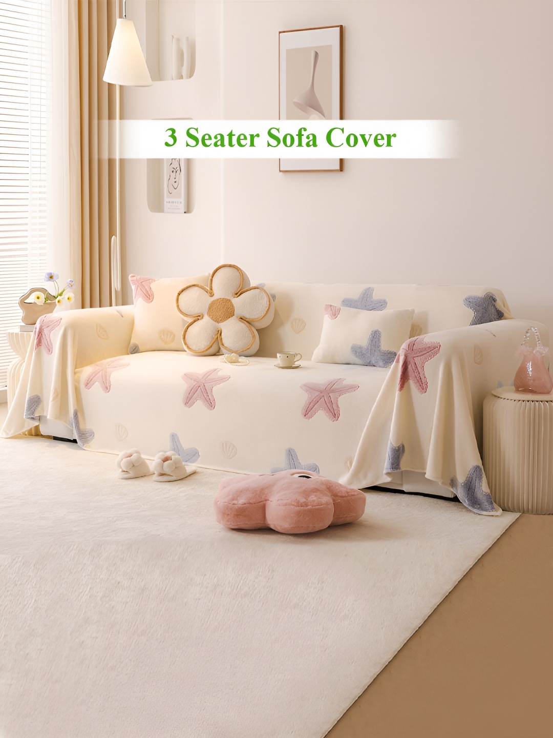 

HOKIPO Cream-Colored Printed Milk Velvet Plush Sofa Throw