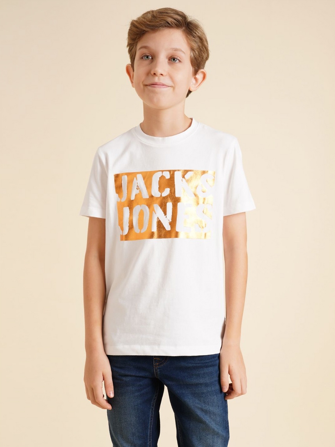 

Jack & Jones Junior Boys Typography Printed Round Neck Cotton T-shirt, White
