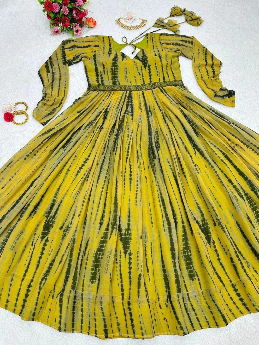 

Krunal Raiyani Tie & Dye Printed Maxi Ethnic Dress, Yellow