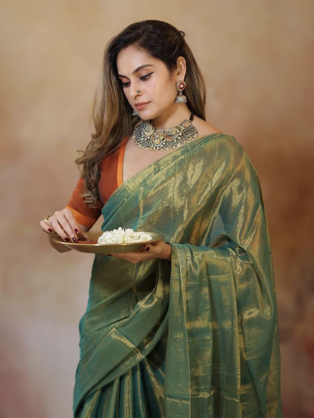 

SRILOK Tissue Tussar Saree, Green