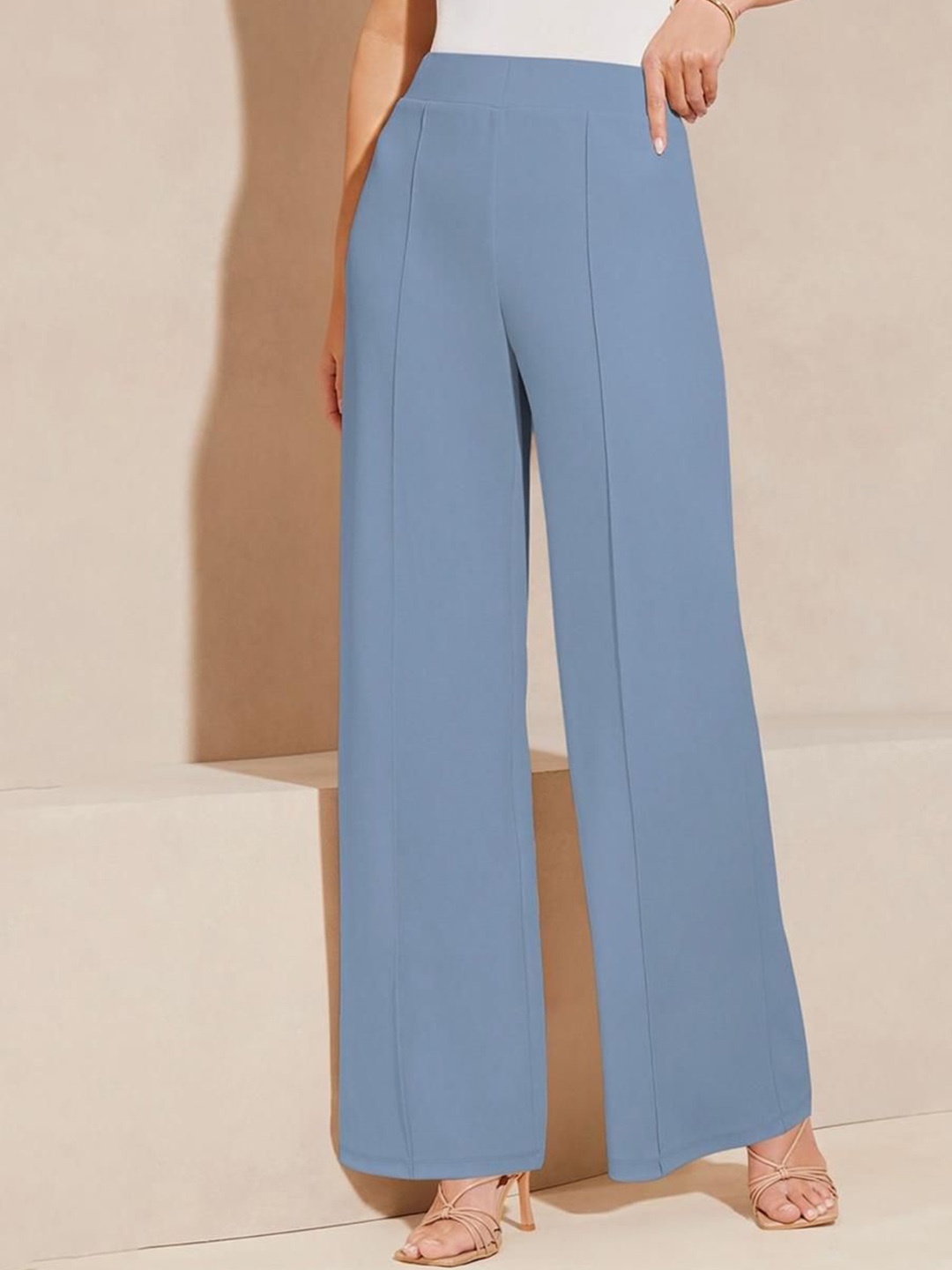 

GRIOPY Women Mid-Rise Wide Leg Trousers, Blue