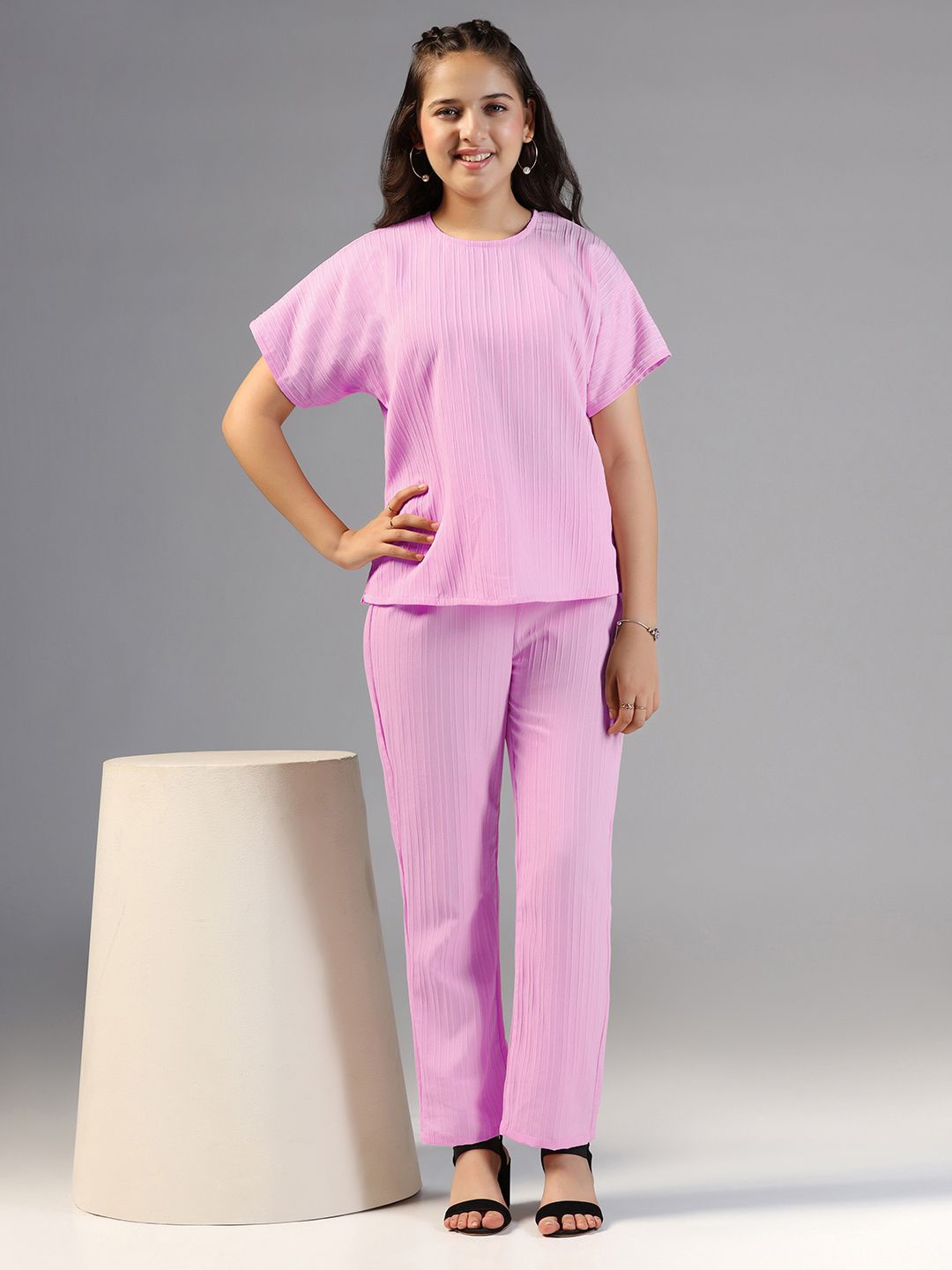 

YK Girls Round Neck Top With Trouser, Lavender