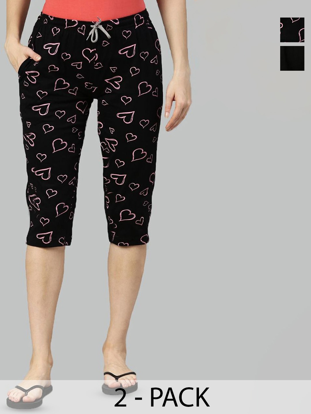 

Kryptic Women Pack of 2 Cotton Printed Capris, Black
