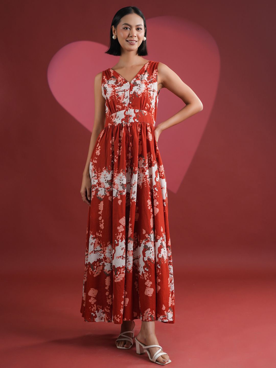 

SANSKRUTIHOMES Women Floral Print Maxi Fit and Flare Dress, Red