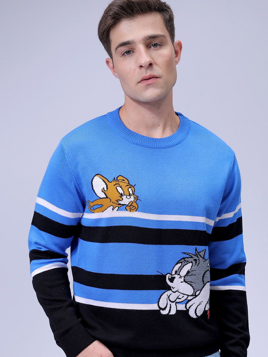 

The Indian Garage Co Men Printed Round Neck Pullover Sweater, Blue