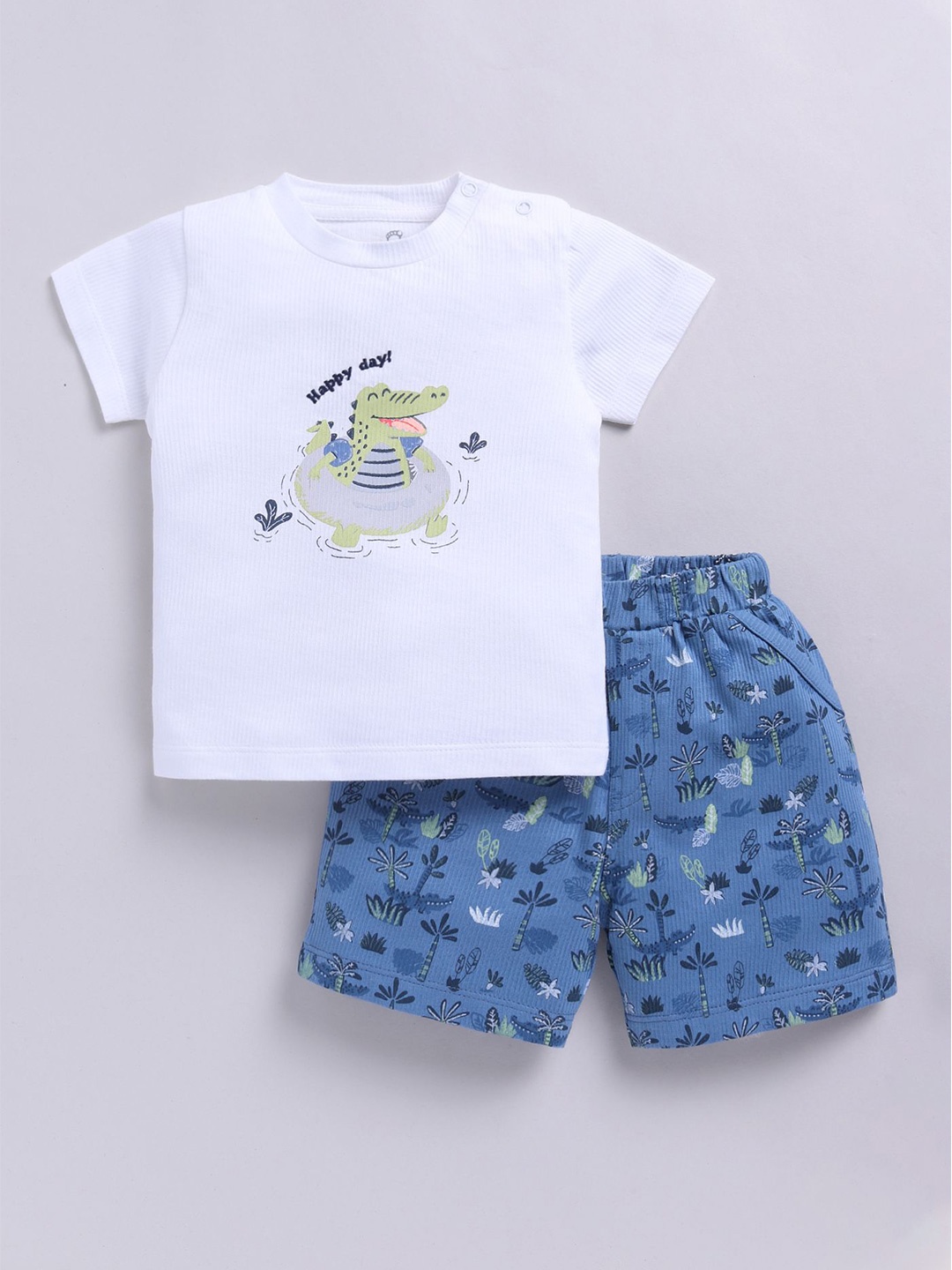 

BABY GO Boys Printed Round Neck T-shirt With Shorts, White