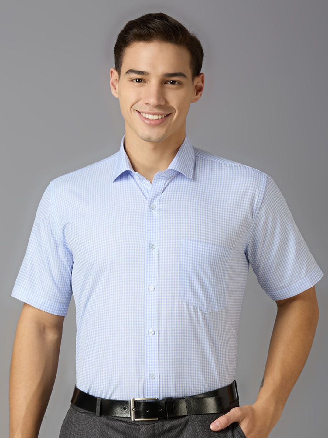 

MARK & ALBERT Men India Slim Fit Spread Collar Checked Cotton Formal Shirt, Blue