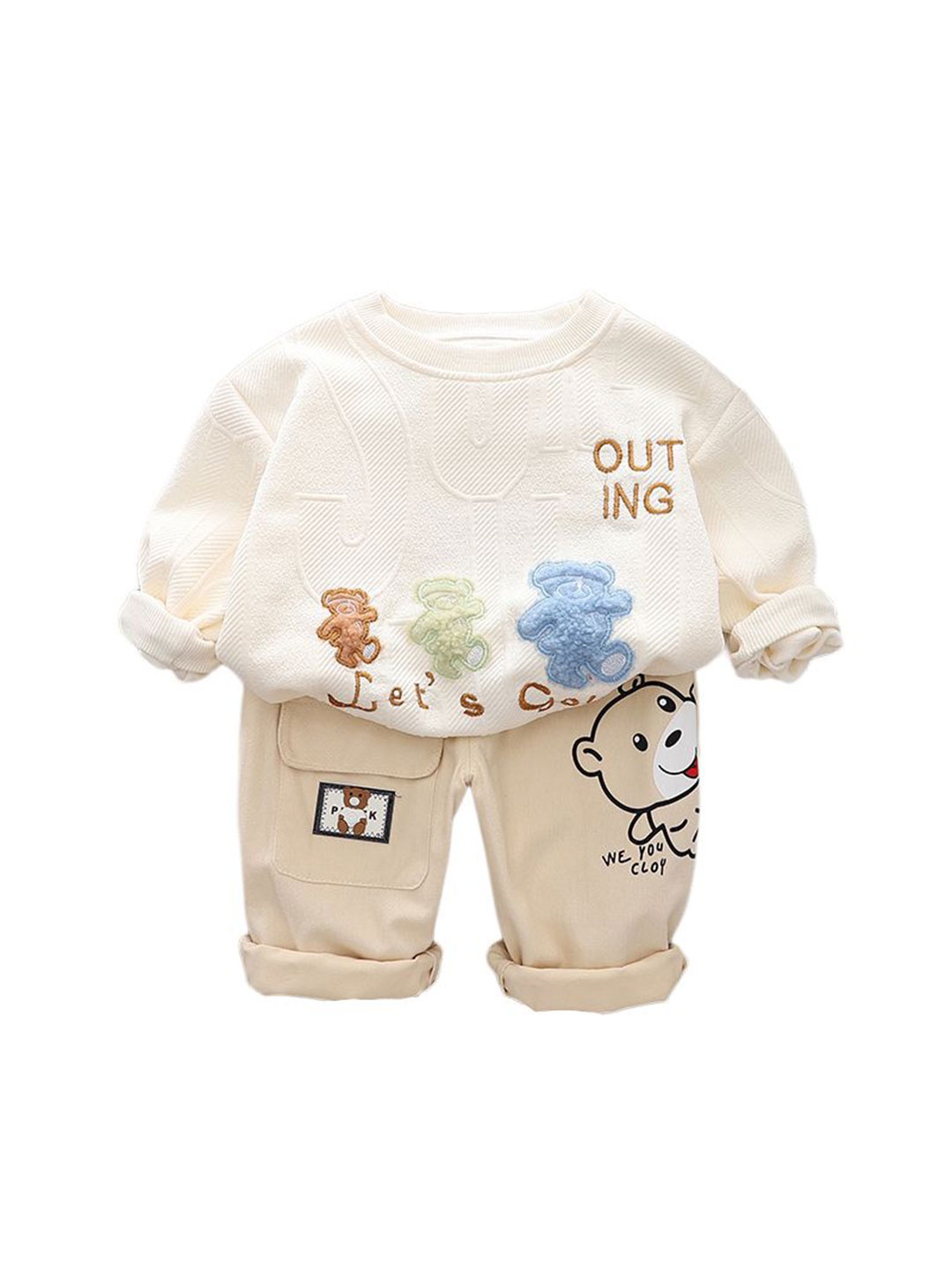 

StyleCast x Revolte Boys Self Design Round Neck T-shirt With Trousers, White