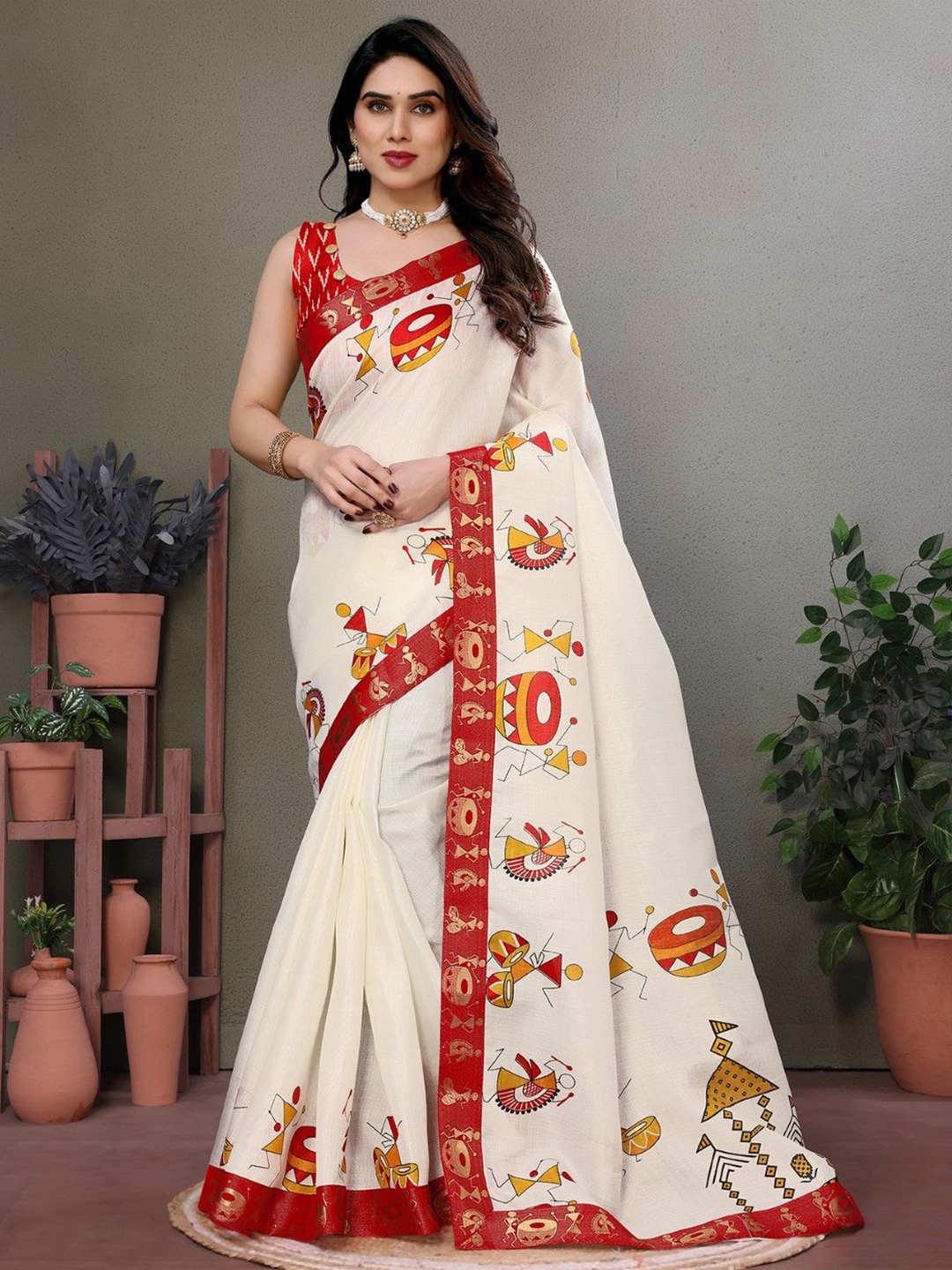 

KALINI Warli Printed Saree, White