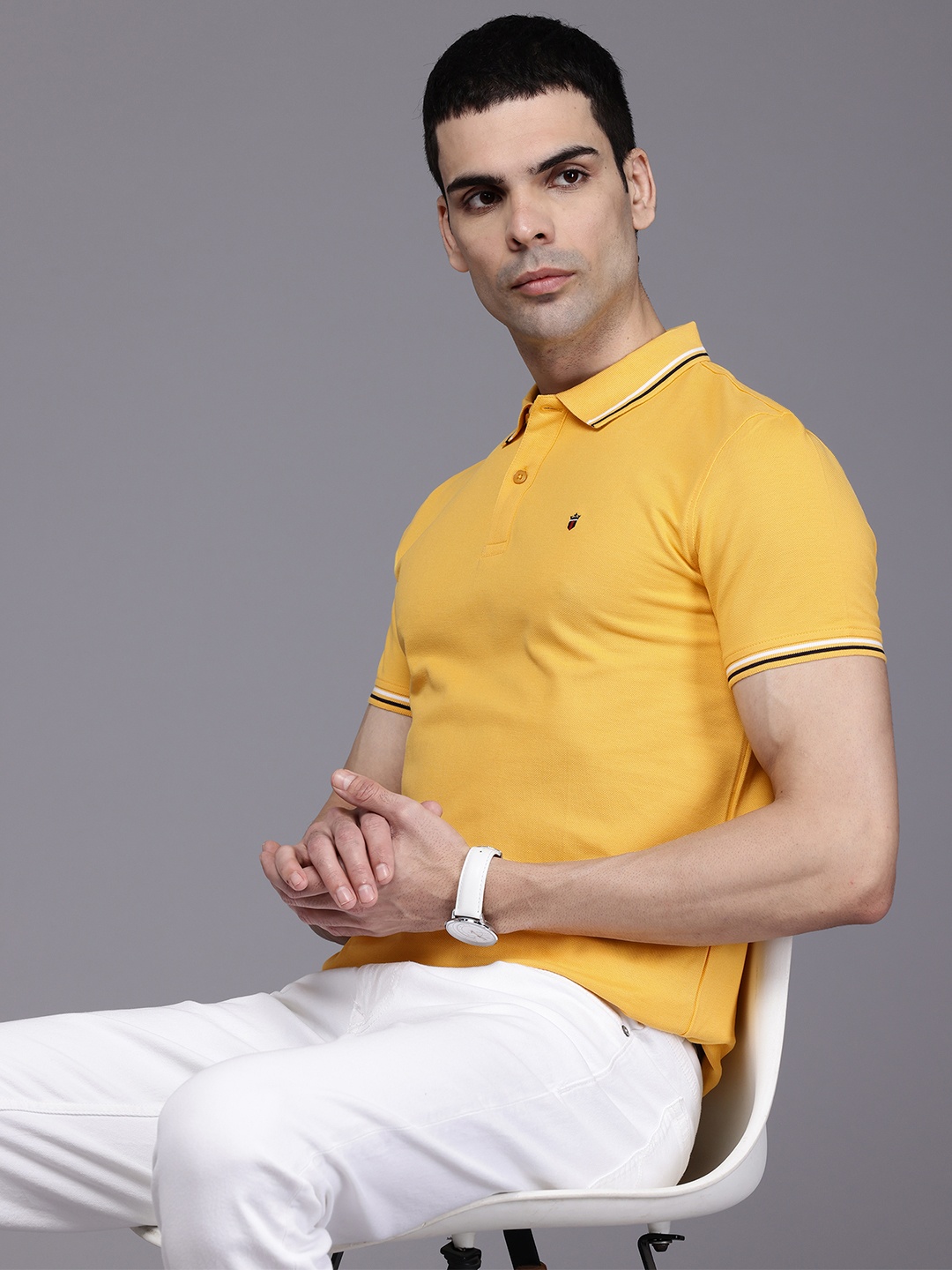 

Louis Philippe Sport Pure Cotton Polo Collar Slim Fit T-shirt, Mustard