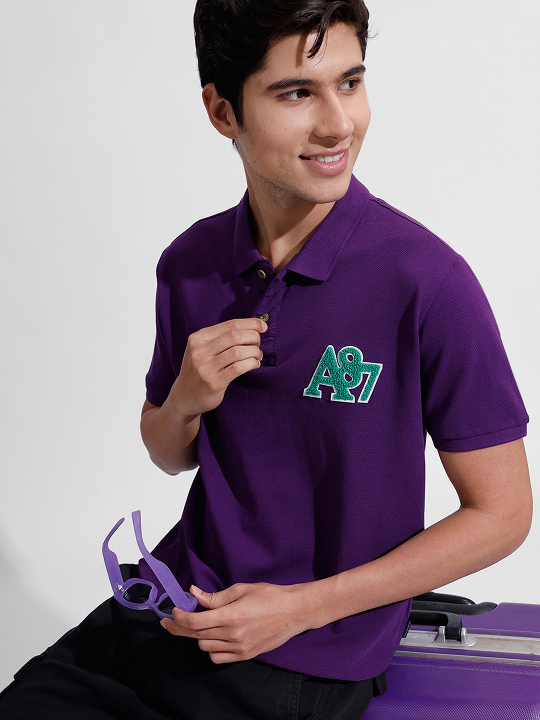 

Aeropostale Polo Collar Pure Cotton T-shirt, Purple