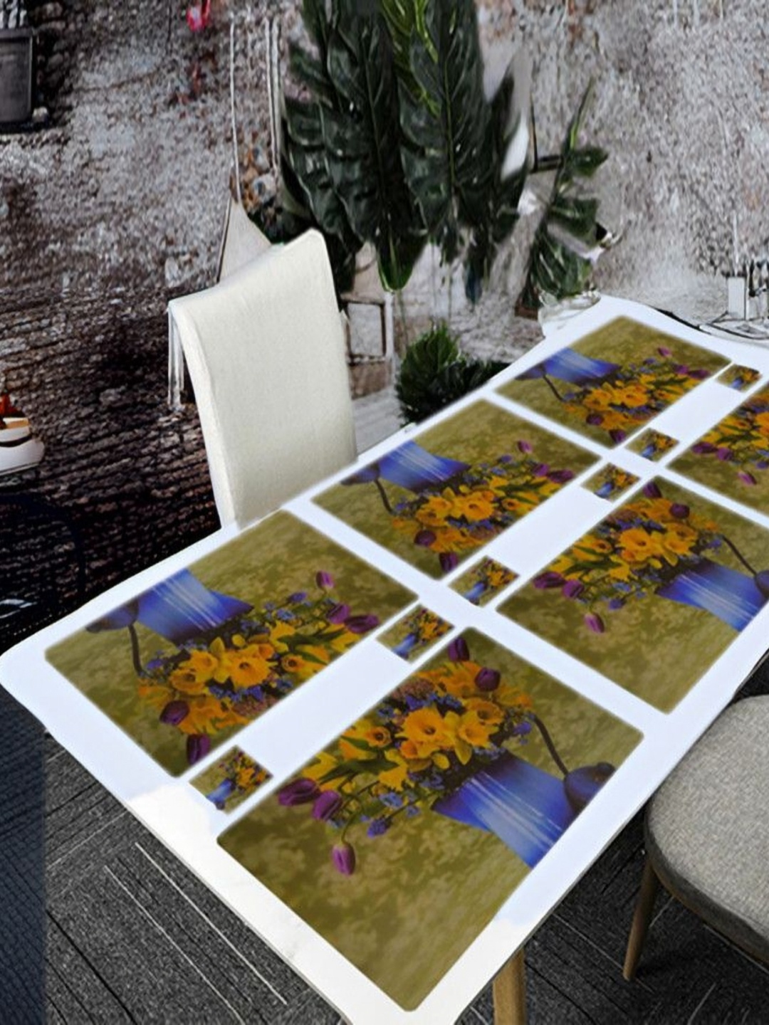 

REVEXO Green & Blue 12 Pieces Floral Printed Rectangular Shaped Coasters & Table Placemats
