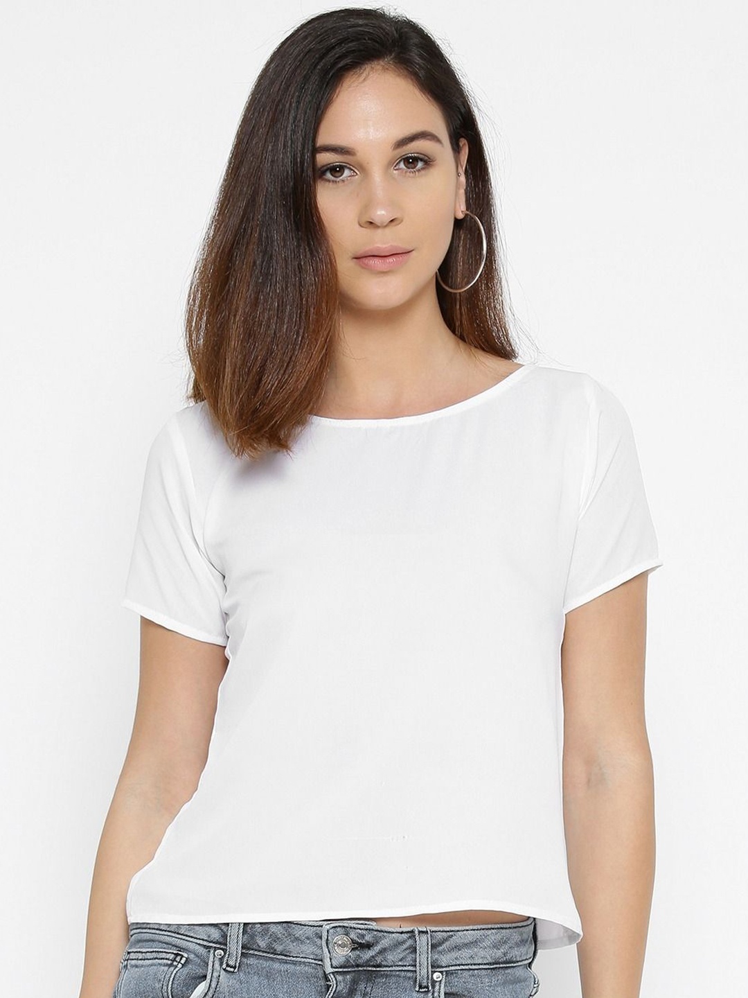 

Moda Rapido Women Round Neck Styled Back Top, White