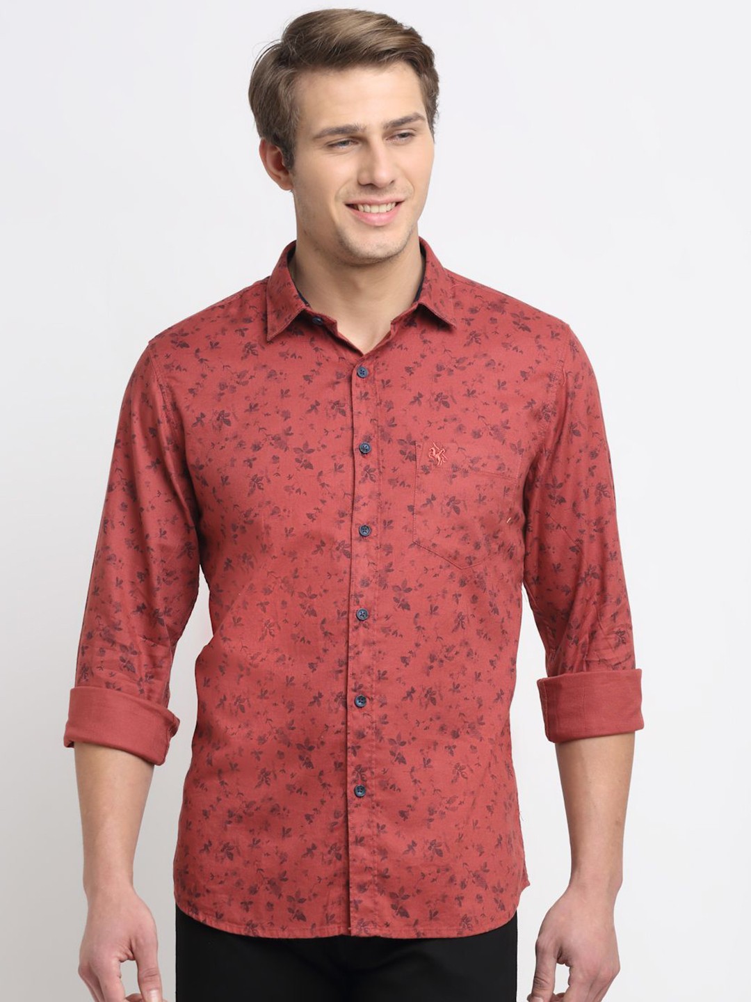 

Cantabil Men Comfort Fit Spread Collar Floral Printed Cotton Casual Shirt, Red