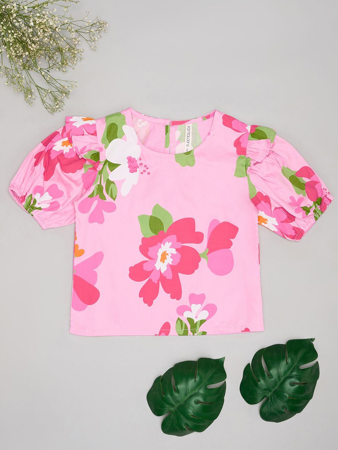 

Pantaloons Junior Floral Puff Sleeve Cotton Top, Pink