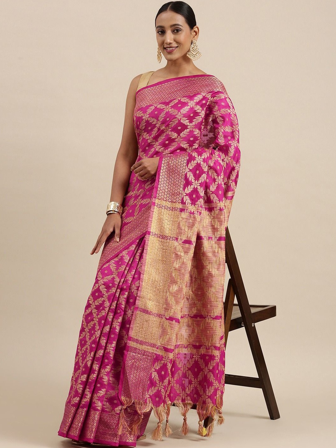 

DIVASTRI Woven Design Zari Banarasi Saree, Pink