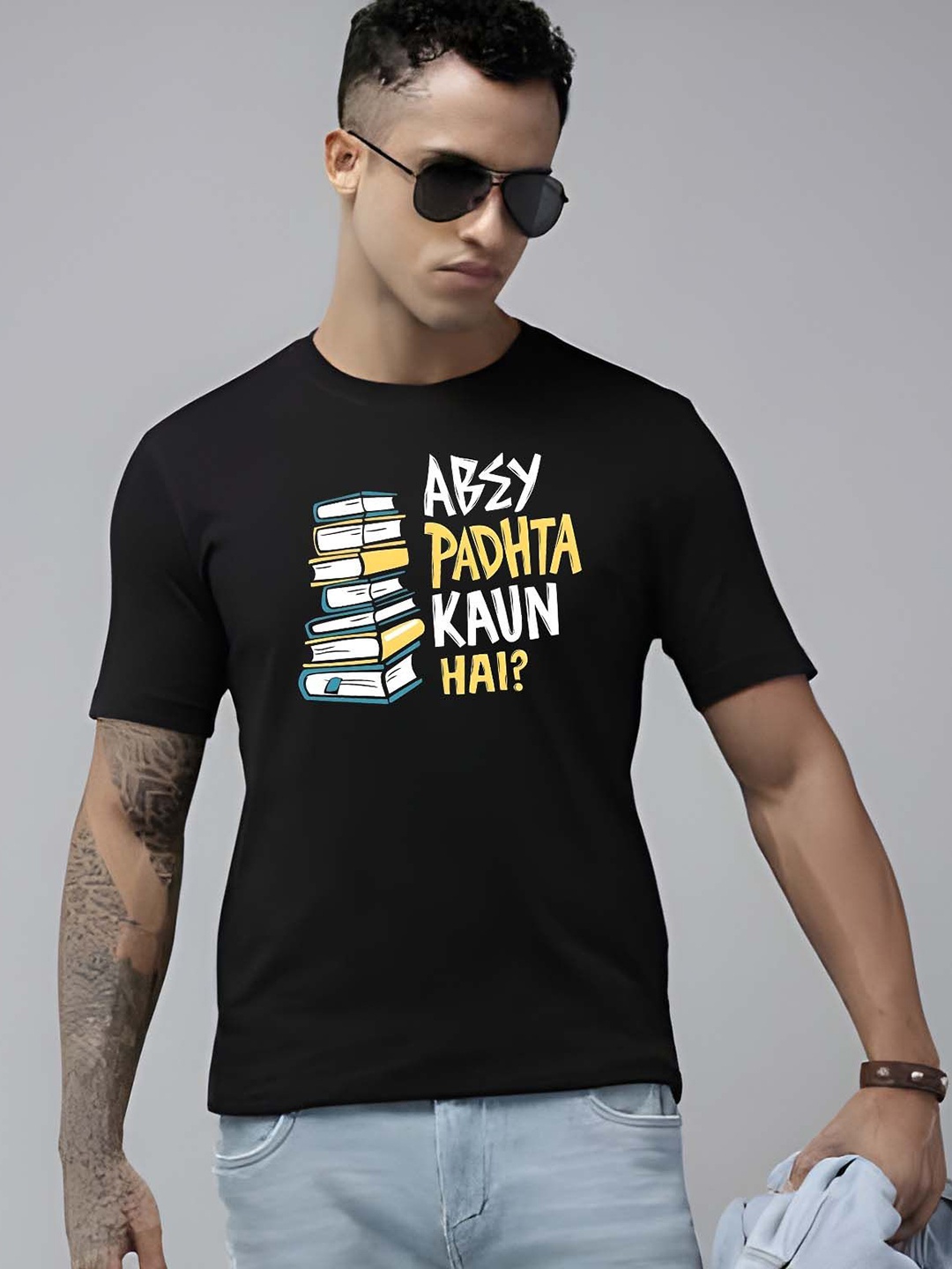 

SZN Men Typography Printed Round Neck Regular Fit Cotton T-shirt, Black