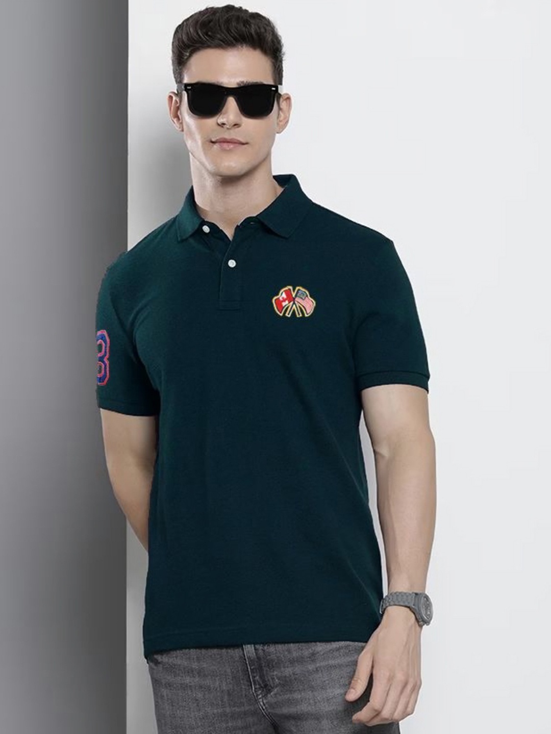 

MERRIMENT Men Solid Polo Collar Cotton T-shirt, Olive